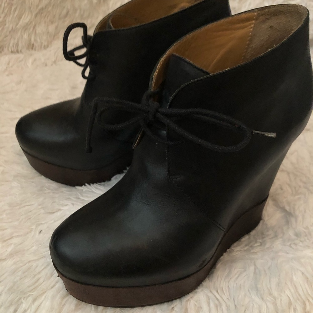 Acne leather platform wedge booties